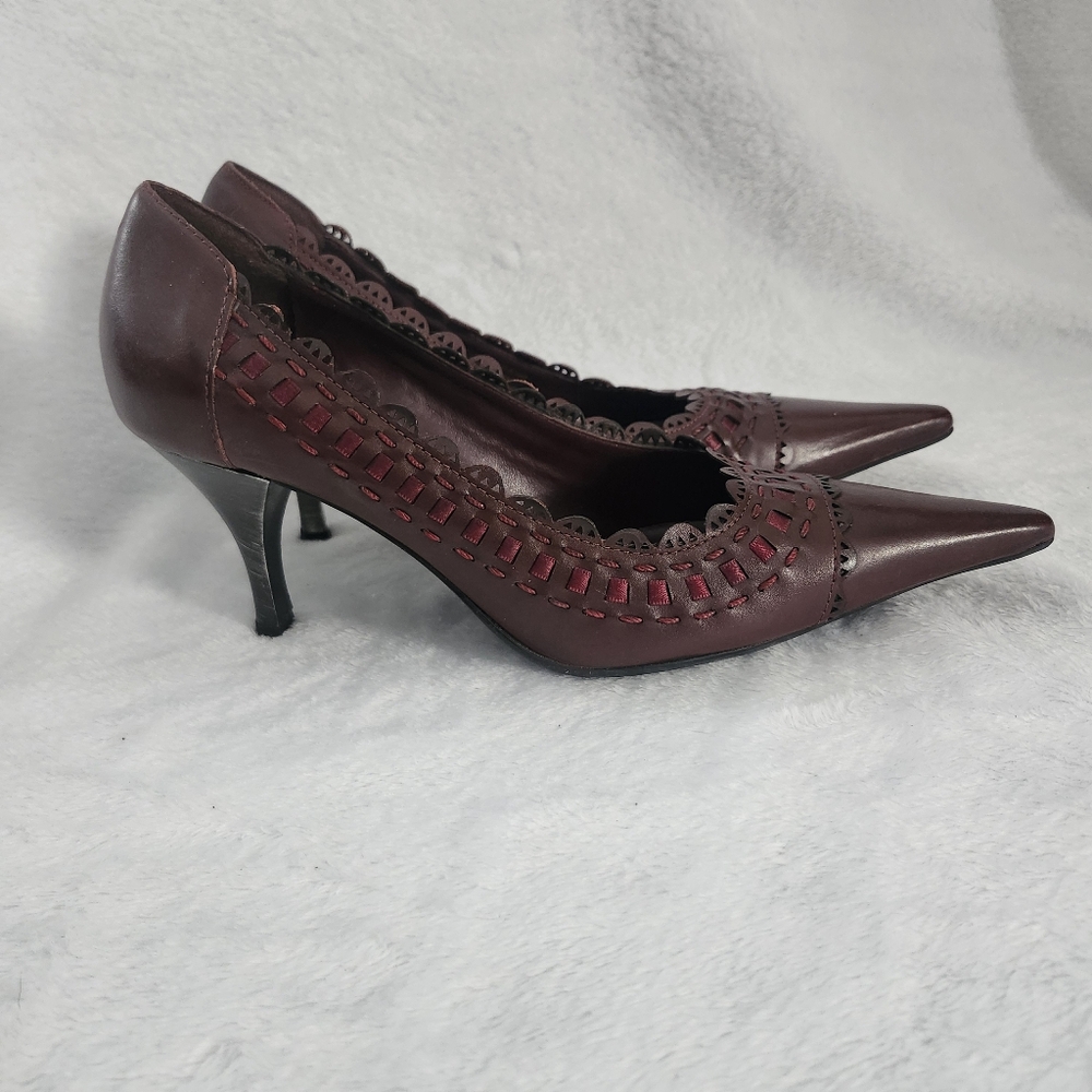 CARLOS by Carlos Santana Bordeaux‎ Red Burgundy Leather Heels Pointy Toes 6.5